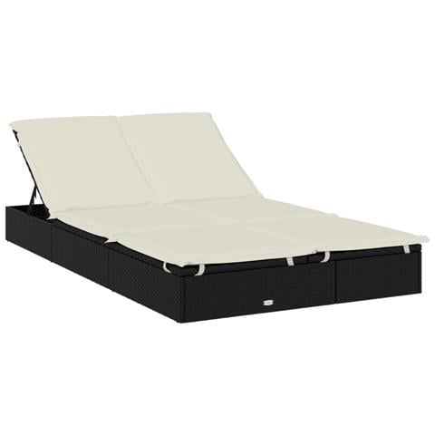 Lettino Doppio Tetto Pieghevole Nero 213x118x97cm In Polyrattan - Foto 2