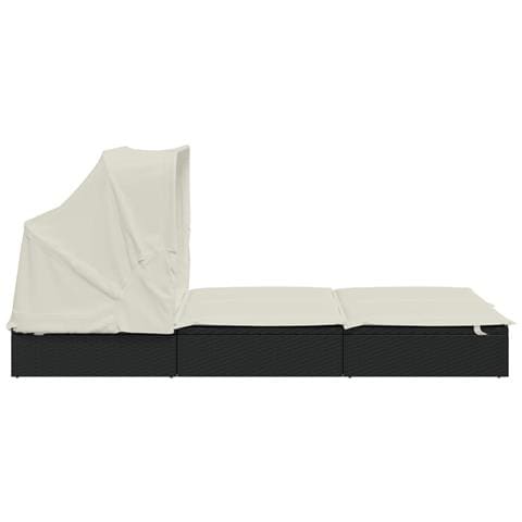 Lettino Doppio Tetto Pieghevole Nero 213x118x97cm In Polyrattan - Foto 10