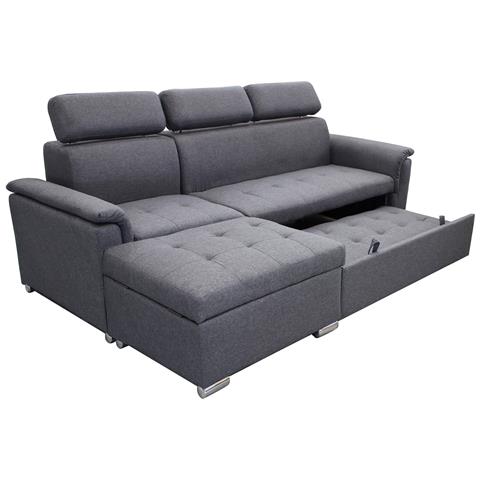 Divano Letto Con Penisola A Contenitore E Poggiatesta Regolabili Tessuto Grigio Scuro Boston - Foto 2