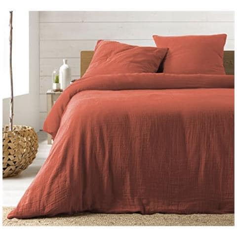 Set Biancheria Da Letto In Garza Di Cotone Rossa 240 X 220 Cm - Foto 1