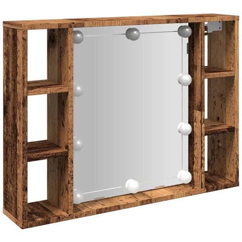 Mobile a Specchio LED Legno Antico 76x15x55 cm Multistrato - Foto 1