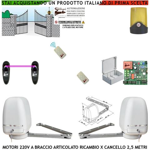 Automatismo Braccio Articolato 2 Motori 220 V Spinta 250 Nm Apricancello 2 Ante Da 0,5 Fino A 2,5 Metri Centrale 2 Rad - Foto 1