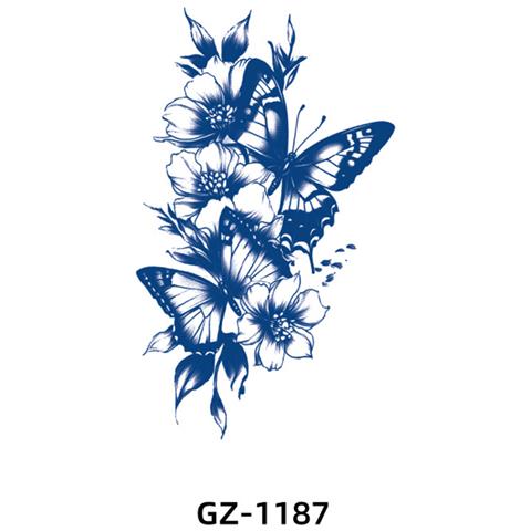 Adesivo Per Tatuaggio Temporaneo, Disegno Floreale Blu   4 - Foto 1