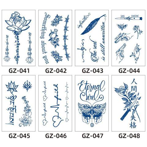 Adesivo Per Tatuaggio Temporaneo, Disegno Floreale Blu   4 - Foto 2