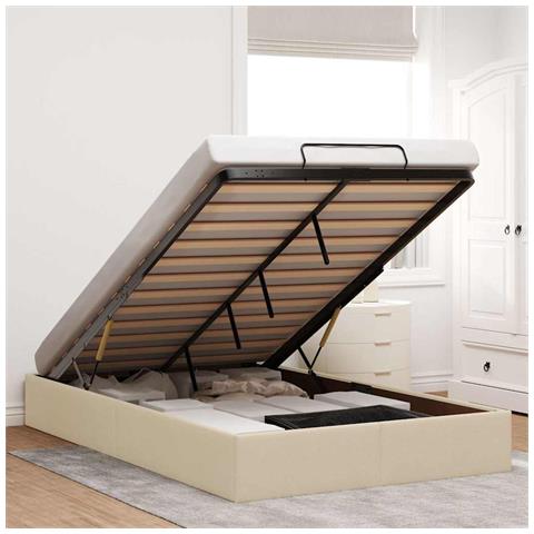 Struttura Letto Pouf Senza Materasso Crema 120x200 Cm Tessuto - Foto 1