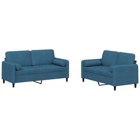 Set Di Divani 2 Pz Con Cuscini Blu In Velluto - Foto 2