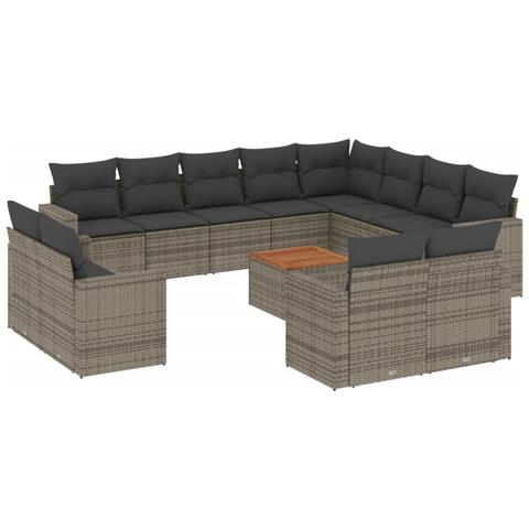 Set Divani Da Giardino 13 Pz Con Cuscini Grigio In Polyrattan - Foto 2