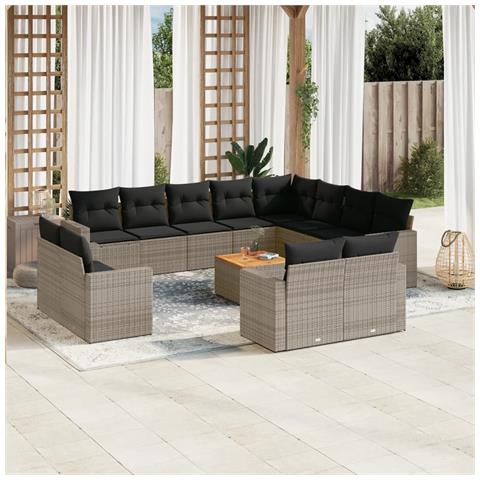 Set Divani Da Giardino 13 Pz Con Cuscini Grigio In Polyrattan - Foto 1