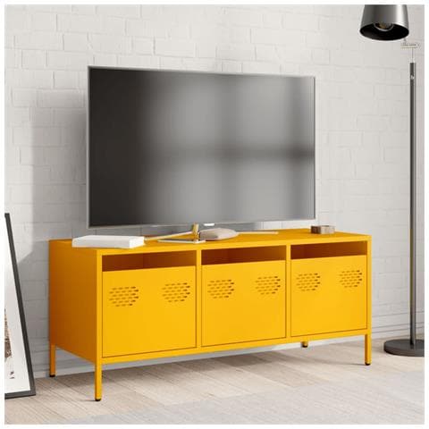 Mobile Tv Giallo Senape 101,5x39x43,5 Cm In Acciaio - Foto 3