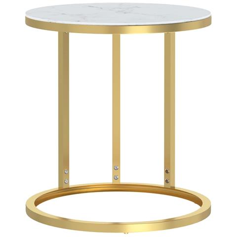 Tavolino Oro E Marmo Bianco 45 Cm In Vetro Temperato - Foto 1