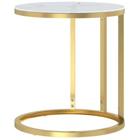 Tavolino Oro E Marmo Bianco 45 Cm In Vetro Temperato - Foto 2
