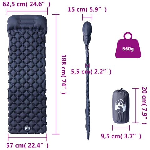 Materasso Campeggio Gonfiabile con Cuscino 1 Persona Grigio - Foto 6