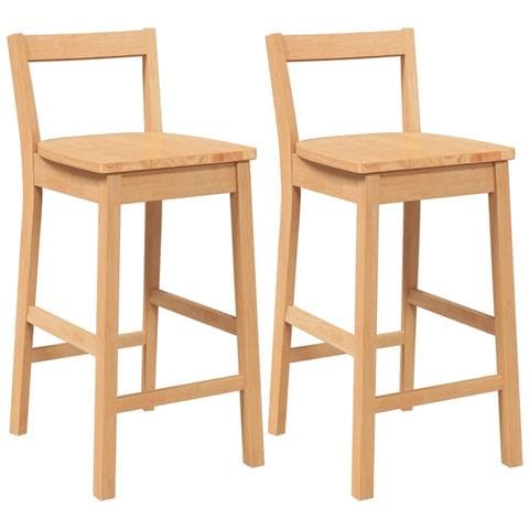 Sgabelli da Bar 2 pz Naturale Legno Massello di Hevea - Foto 1