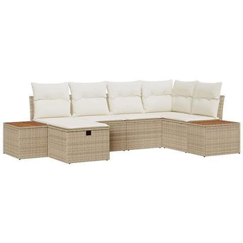 Set di Divani da Giardino da 6 Pezzi con Cuscini Beige Polyrattan - Foto 1
