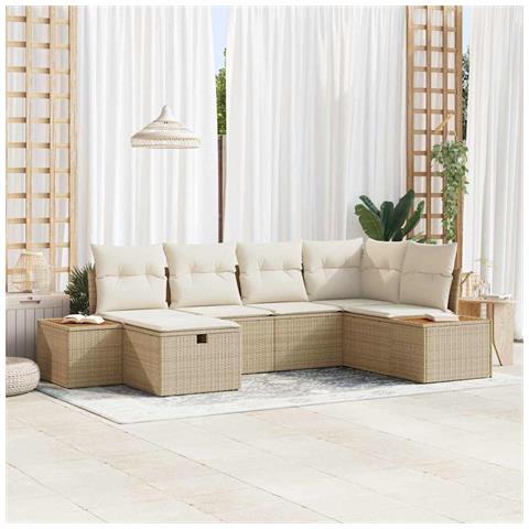 Set di Divani da Giardino da 6 Pezzi con Cuscini Beige Polyrattan - Foto 2
