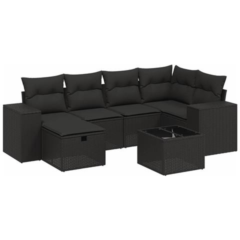 Set Divani da Giardino con Cuscini 7pz Nero Polyrattan - Foto 1