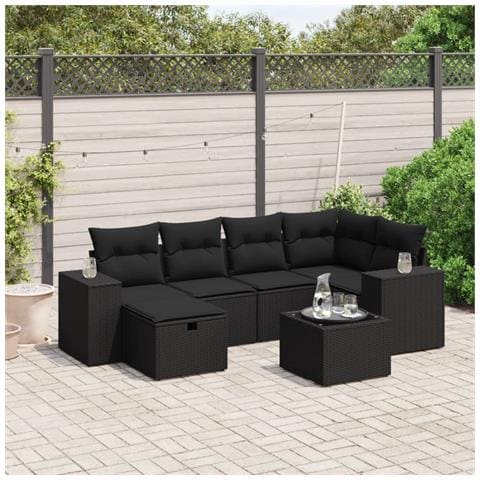 Set Divani da Giardino con Cuscini 7pz Nero Polyrattan - Foto 2