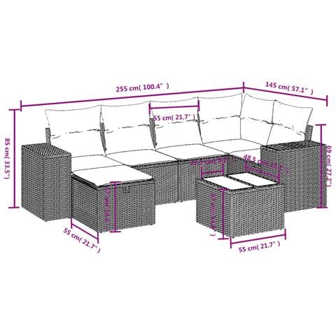 Set Divani da Giardino con Cuscini 7pz Nero Polyrattan - Foto 4