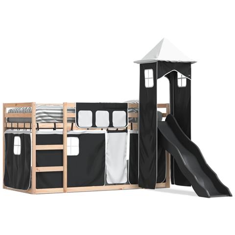 Letto a Castello con Scivolo e Tende Bianco e Nero 90x200 cm - Foto 1