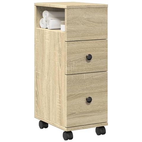 Mobile da Bagno Stretto con Ruote Rovere Sonoma in Truciolato - Foto 2