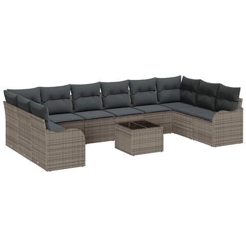 Set Divano da Giardino con cuscino 11 pcs Grigio Poly Rattan - Foto 1