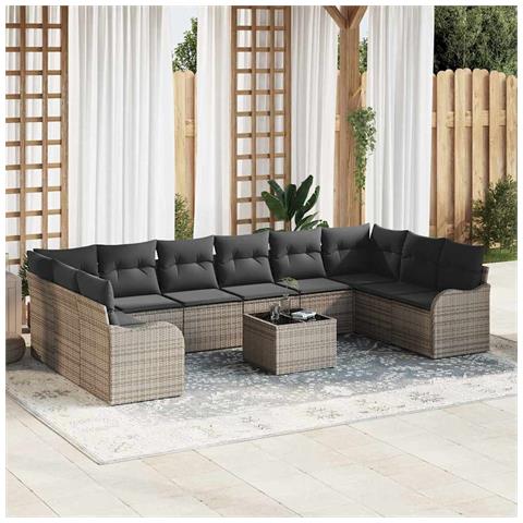 Set Divano da Giardino con cuscino 11 pcs Grigio Poly Rattan - Foto 2
