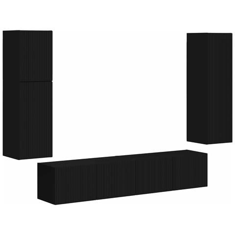 Set mobile TV Montaggio a parete 4 pcs Nero Legno multistrato - Foto 1
