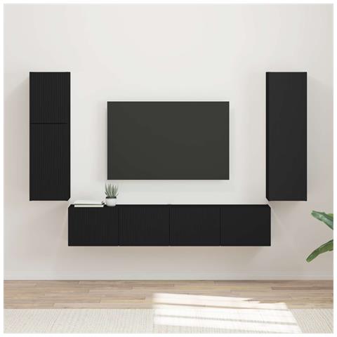Set mobile TV Montaggio a parete 4 pcs Nero Legno multistrato - Foto 2