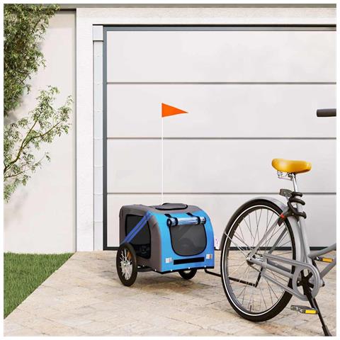 Rimorchio da Bici per Animali Blu e Grigio Oxford e Ferro - Foto 2