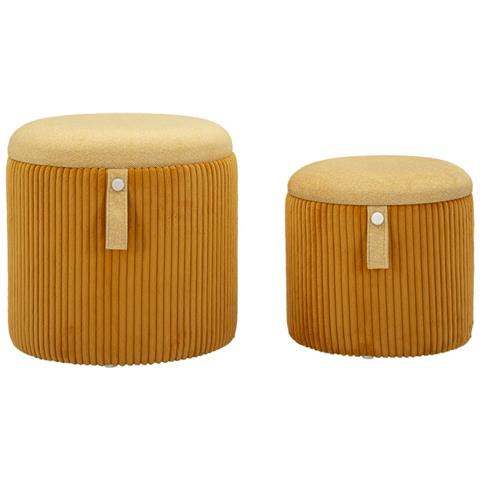Set 2 Pouf Contenitore Bolzano In Velluto A Coste Senape Ø38x38 E Ø32x28 Cm - Foto 1