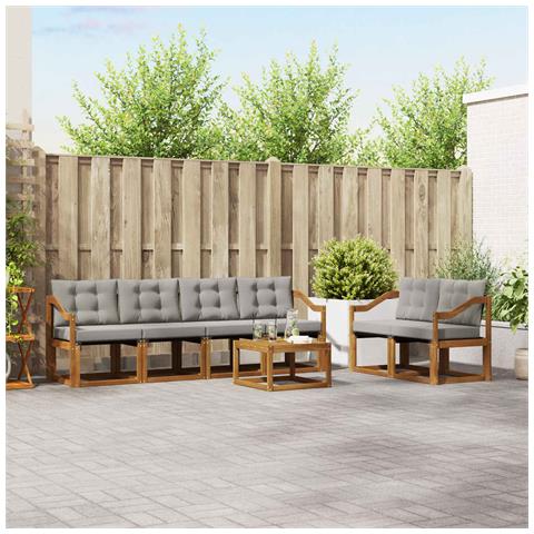 Set di divani da esterno 7 pcs Grigio Naturale e Chiaro - Foto 2