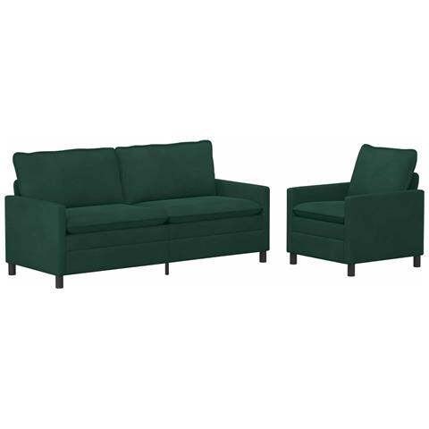 Set di divani 2 pcs Verde Scuro Velluto - Foto 1