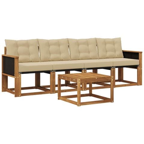 Set di divani da esterno con cuscino 5 pcs Naturale e Beige - Foto 1