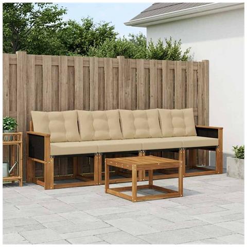 Set di divani da esterno con cuscino 5 pcs Naturale e Beige - Foto 2
