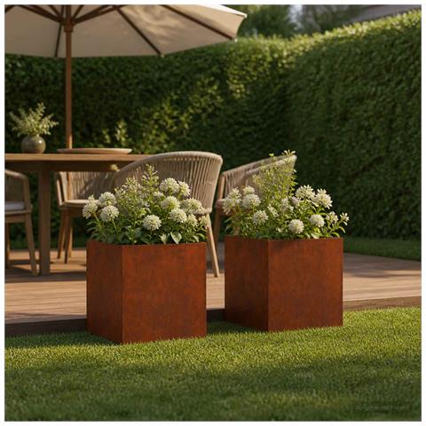 Vaso da giardino 2 pz Ruggine 20 x 20 x 20 cm Acciaio Corten - Foto 2