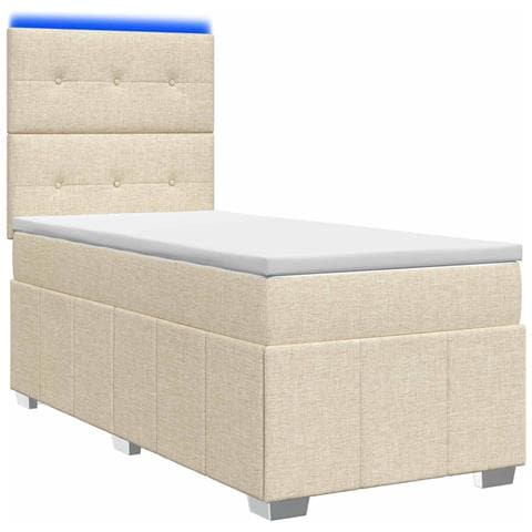 Letto Box Spring LED con Materasso Crema 90 x 200 cm Tessuto - Foto 1