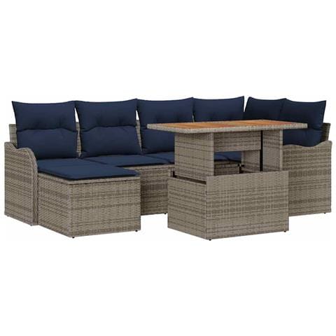 Set Divano da Giardino 7 pz grigio e blu navy - Foto 1