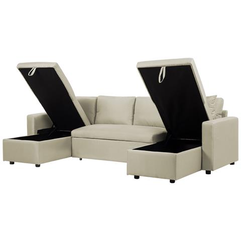 Divano Letto Angolare In Tessuto Beige Sommen - Foto 14