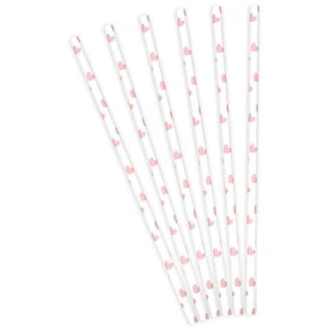 Partydeco - 10 Cannucce In Cartone Bianche Con Cuori Rosa - Foto 1