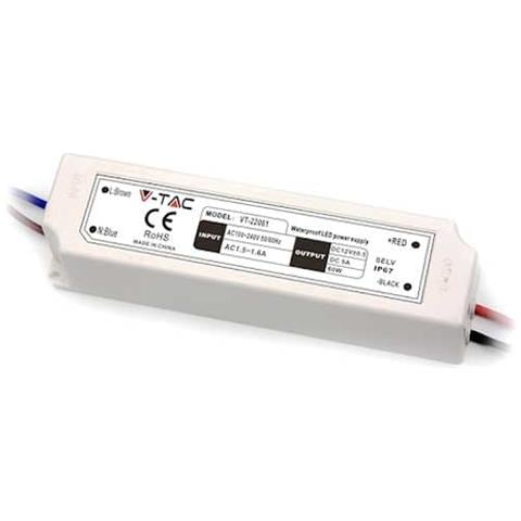 V-tac Vt-22065 Alimentatore Slim Led 60w 12v 5a Waterproof Ip67 In Plastica Cavi A Saldare - Sku 3252 - Foto 1
