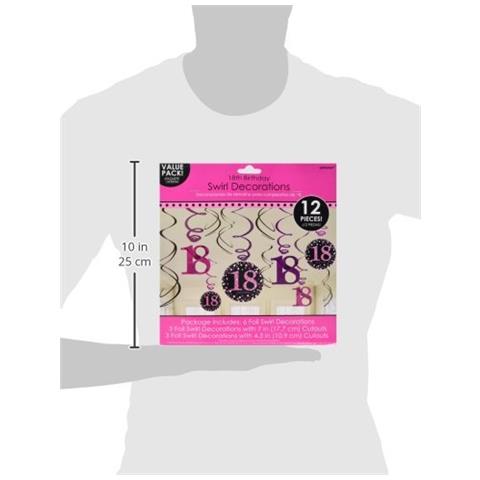 -decorazioni A Spirale Per 18° Compleanno, Rosa Scintillante, 12 Pezzi, Confezione Da 1, 9900581 - Foto 2