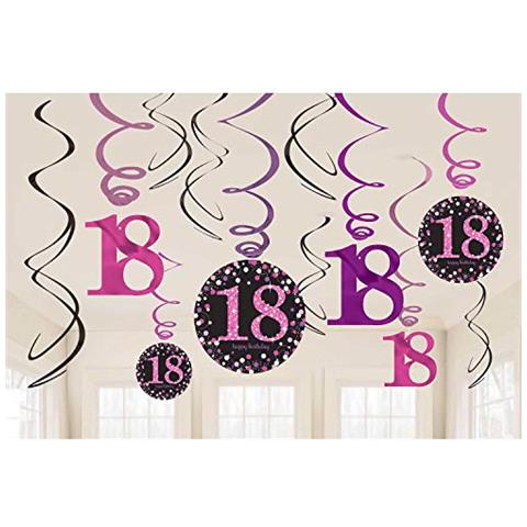 -decorazioni A Spirale Per 18° Compleanno, Rosa Scintillante, 12 Pezzi, Confezione Da 1, 9900581 - Foto 1