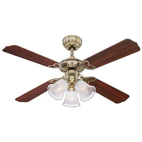 Westinghouse Ventilatore A Soffitto Princess Trio E14, 60 W, Finitura In Ottono Lucidato, Pale In Rovere / mogano - Foto 2