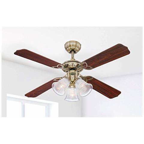 Westinghouse Ventilatore A Soffitto Princess Trio E14, 60 W, Finitura In Ottono Lucidato, Pale In Rovere / mogano - Foto 3