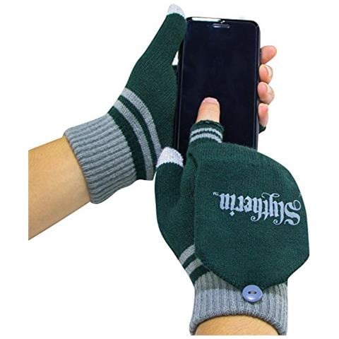 Harry Potter - Guanti - Muffole Removibili - Funzione Touch Screen - Licenza Ufficiale - Casa Serpeverde - Verde E Grigio - Foto 1