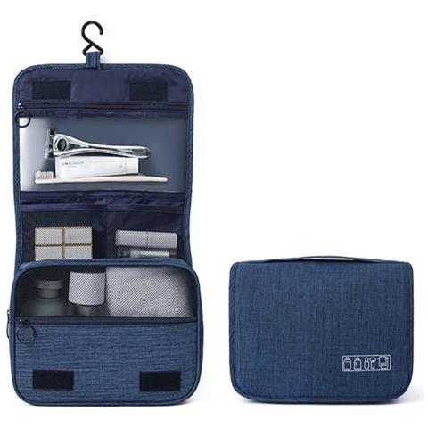 Beauty Case Sospeso Con Gancio In Poliestere Nero Blue - Foto 1