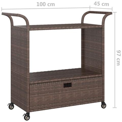 Carrello Da Bar Con Cassetto Marrone 100x45x97 Cm In Polyrattan - Foto 13