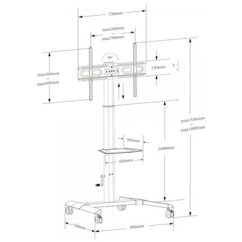 ICA-TR228 carrello e supporto multimediale Nero Pannello piatto Carrello multimediale - Foto 7
