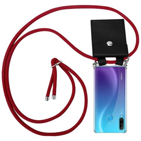 Catena Di Telefoni Cellulari Compatibile Con Huawei P30 Lite In Rosso Rubino - Coperchio Protettivo In Silicone Con Anelli D'argento, Cinturino In Corda E Custodia Staccabile - Foto 1