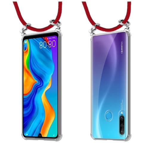 Catena Di Telefoni Cellulari Compatibile Con Huawei P30 Lite In Rosso Rubino - Coperchio Protettivo In Silicone Con Anelli D'argento, Cinturino In Corda E Custodia Staccabile - Foto 8